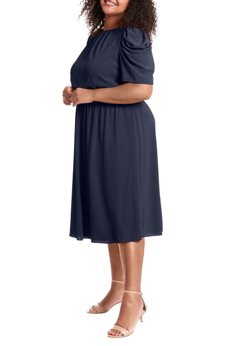 London Times Shirred Crewneck Midi Dress, Alternate, color, Nvy449