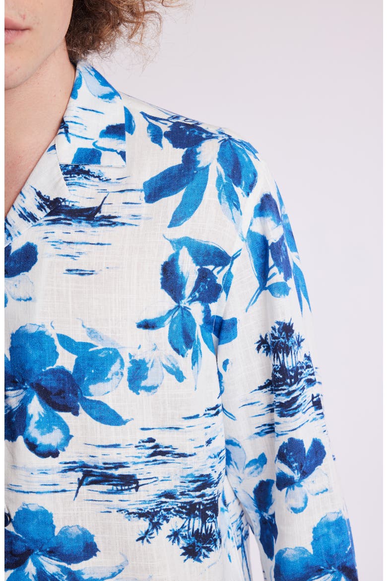 Notched Collar Button-Up Shirt, Alternate, color, WHITE BLUE VACATION