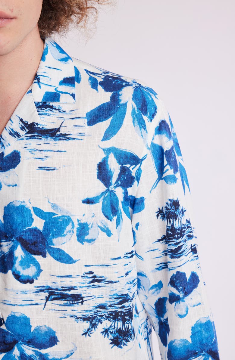 PAISLEY & GRAY Notched Collar Button-Up Shirt, Alternate, color, White Blue Vacation