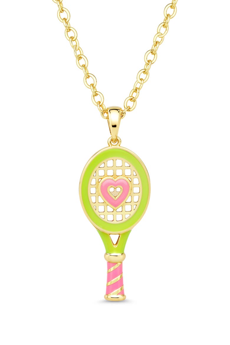 Kids' Tennis Racket Pendant Necklace, Main, color, PINK/ GREEN