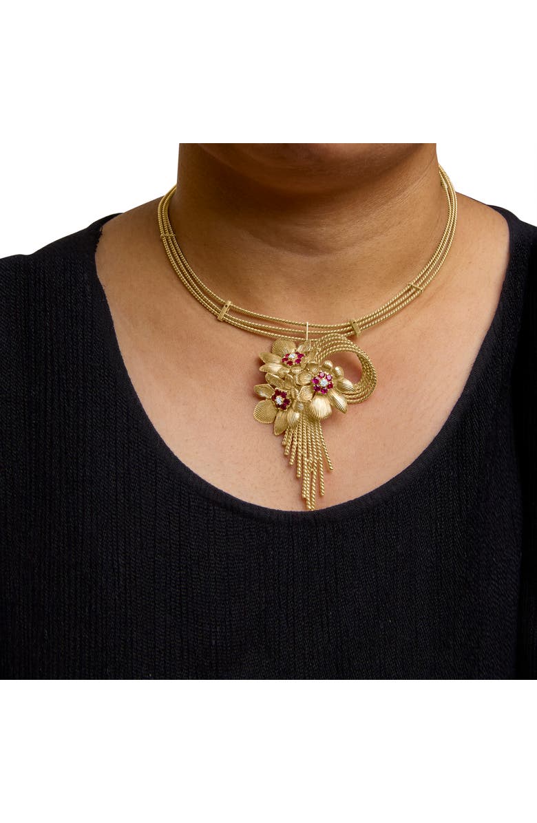 Haus of Brilliance 18K Gold Diamond & Ruby Floral Cascade Statement Necklace, Alternate, color, Yellow