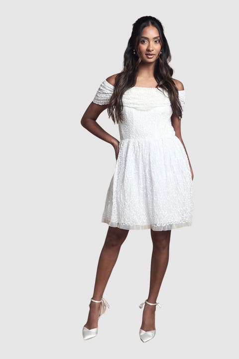 Bardot Embellished Bridal Mini Dress