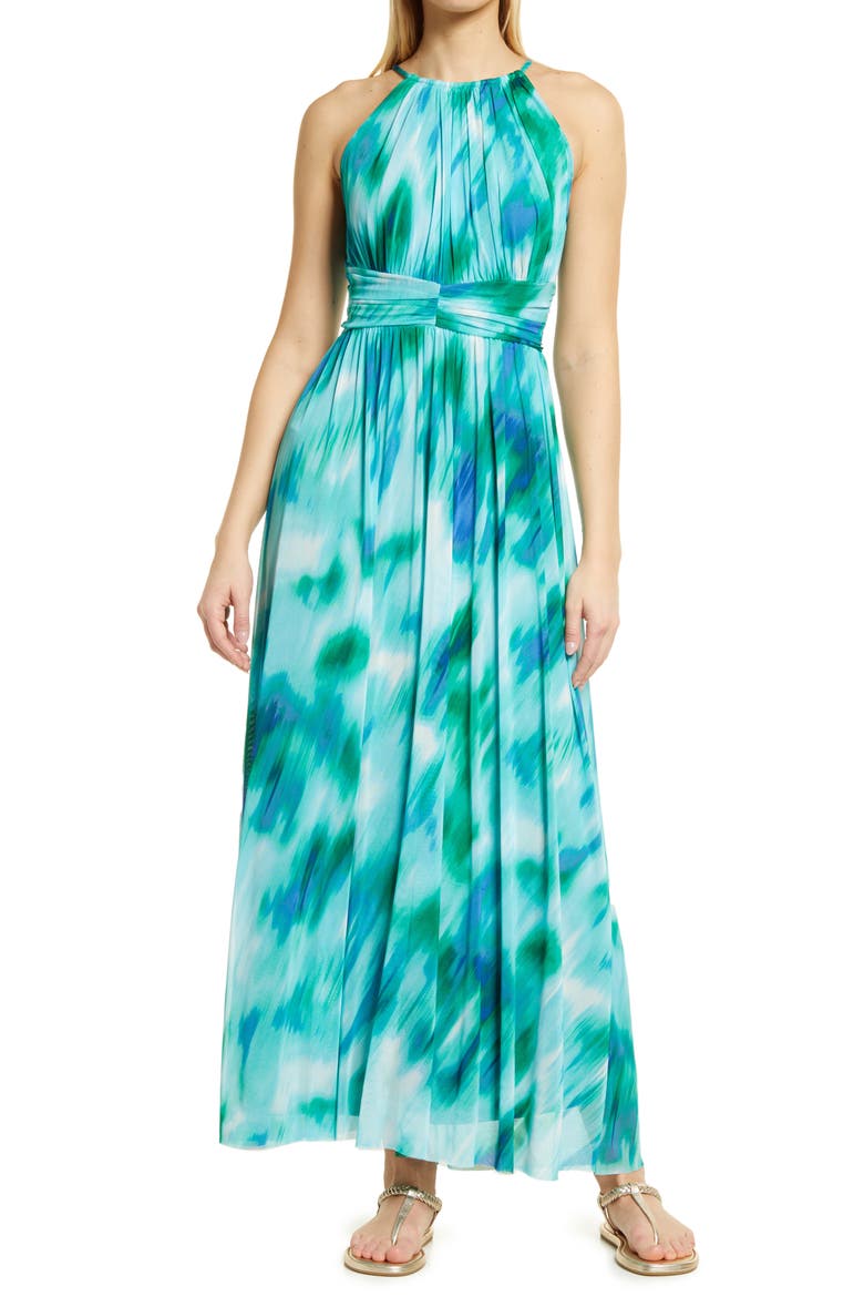 Halter Neck Dress, Main, color, SOFT WHITE/ COBALT