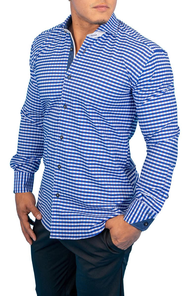 Maceoo Wall Street Contemporary Fit Check Performance Button-Up Shirt, Alternate, color, 