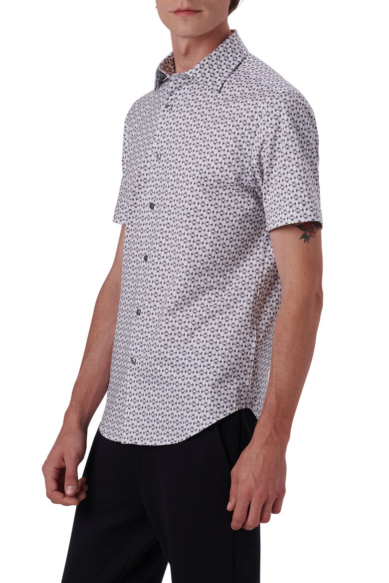 Miles OoohCotton® Geo Print Short Sleeve Button-Up Shirt, Alternate, color, CEMENT