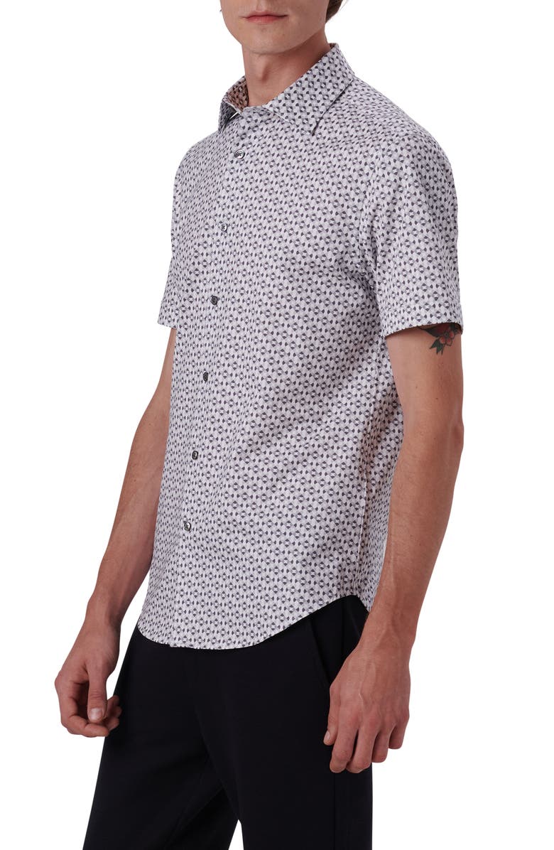 Bugatchi Miles OoohCotton<sup>®</sup> Geo Print Short Sleeve Button-Up Shirt, Alternate, color, Cement