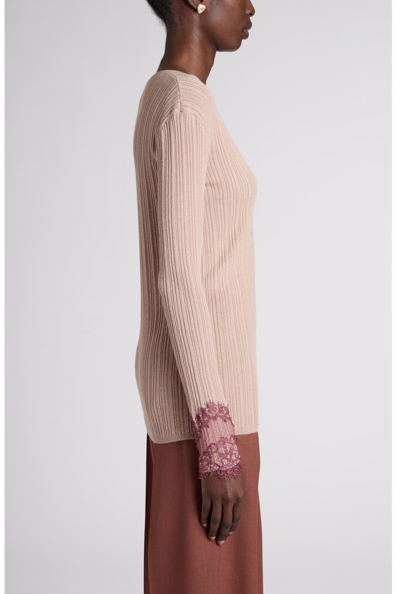 Lace Trim Cashmere Sweater, Alternate, color, POUDRE