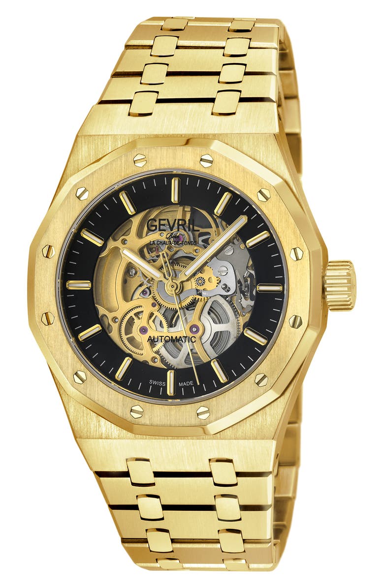 GEVRIL Gotham Bracelet Watch, 41mm, Main, color, Gold