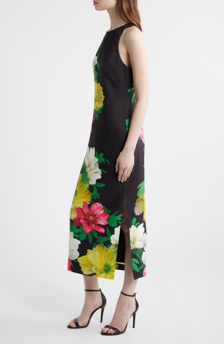 Adrianna Papell Floral Satin Gown, Alternate, color, Black Multi