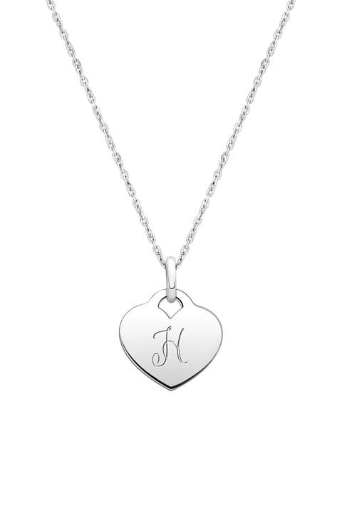 Sterling Silver Baby Heart & Engraved Initial 12-14" Necklace