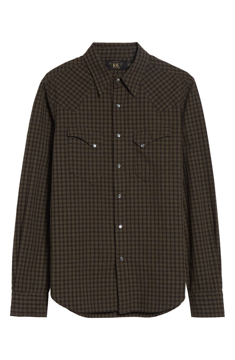 Double RL Slim Fit Check Western Shirt, Alternate, color, Brown/ Tan