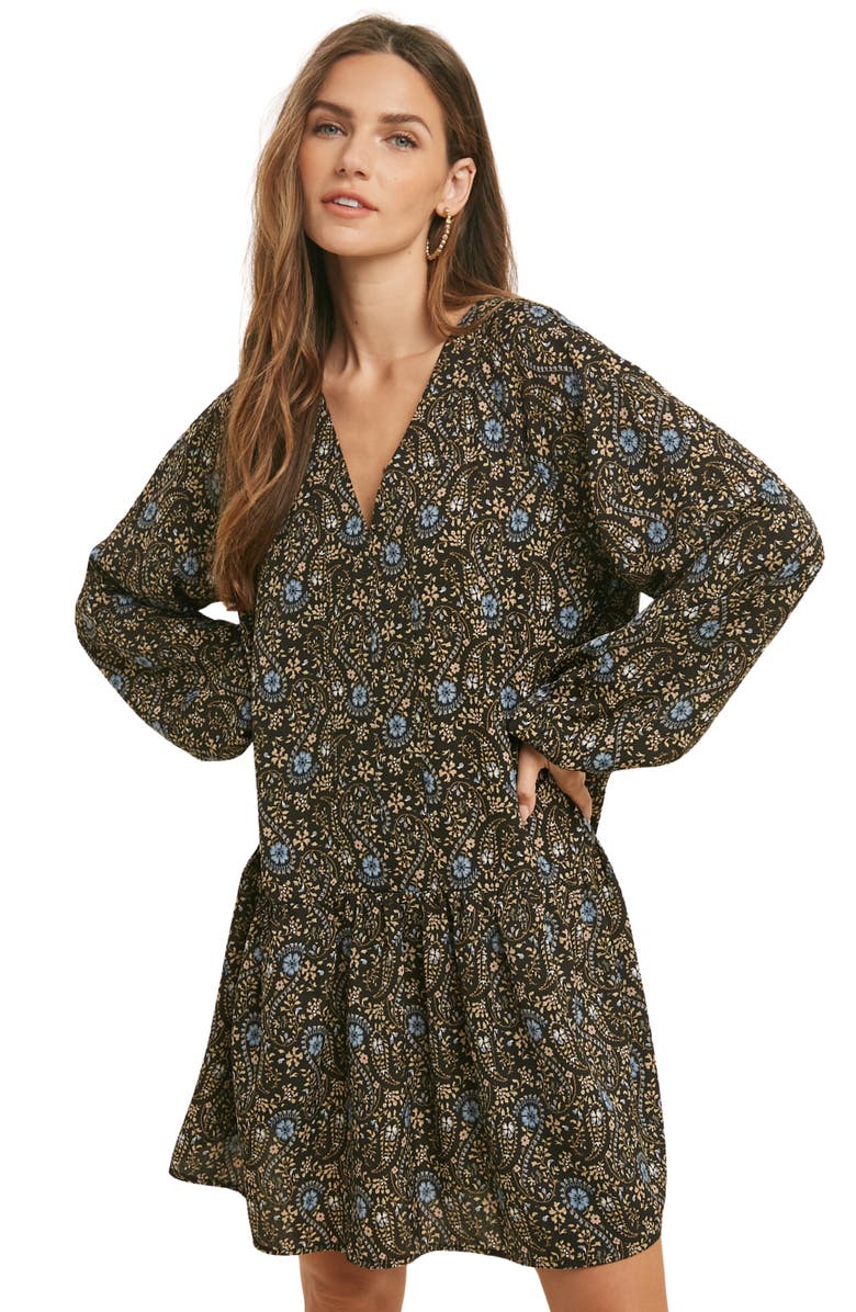 WISHLIST Tiered Long Sleeve Dress, Alternate, color, Black