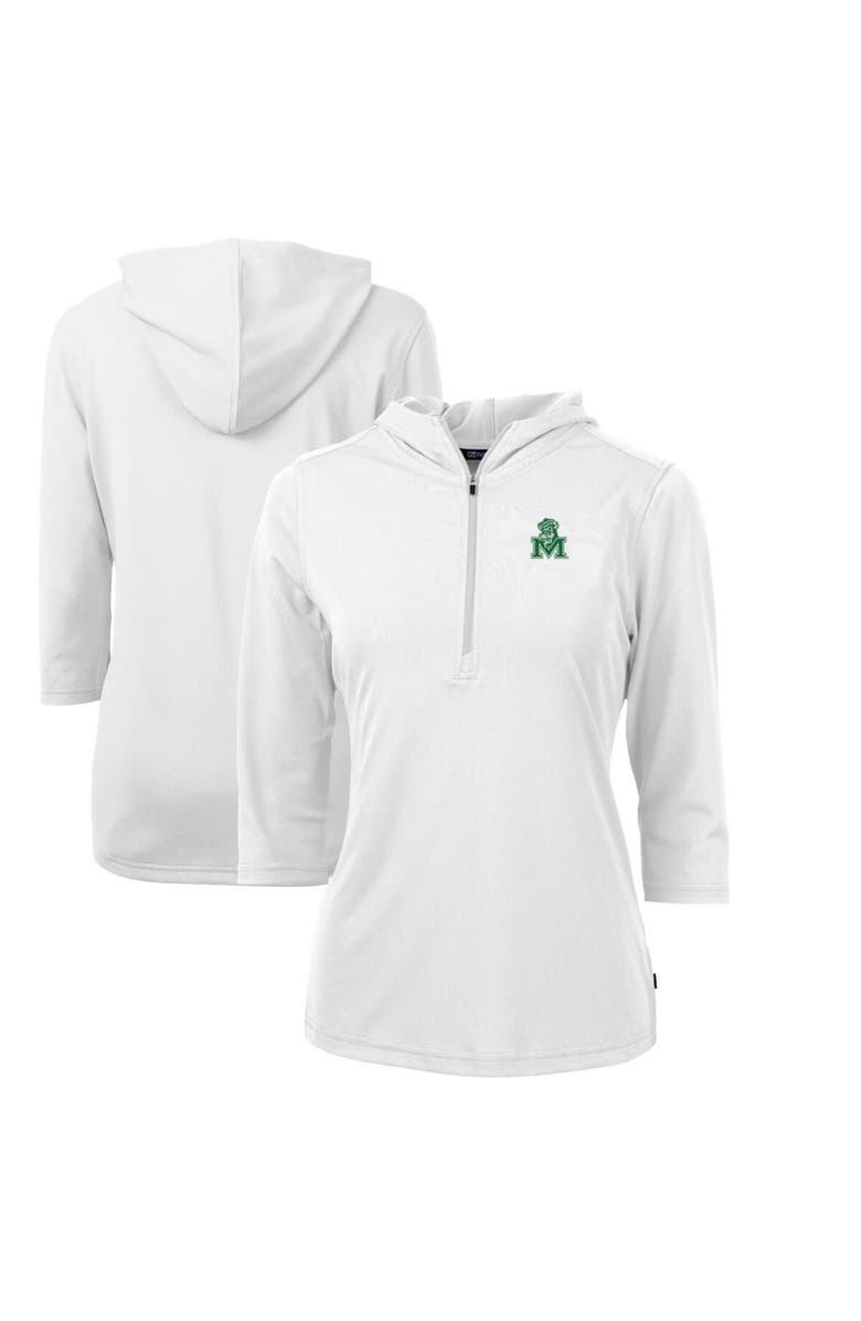Cutter & Buck Women's Cutter & Buck White Marshall Thundering Herd Vault Virtue Eco Pique Recycled Half-Zip Pullover Hoodie, Main, color,