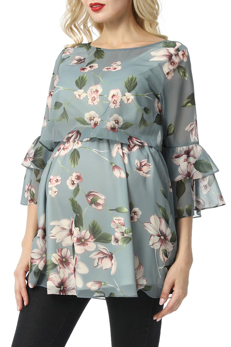 Audrey Floral Maternity/Nursing Popover Blouse, Main, color, MULTICOLORED