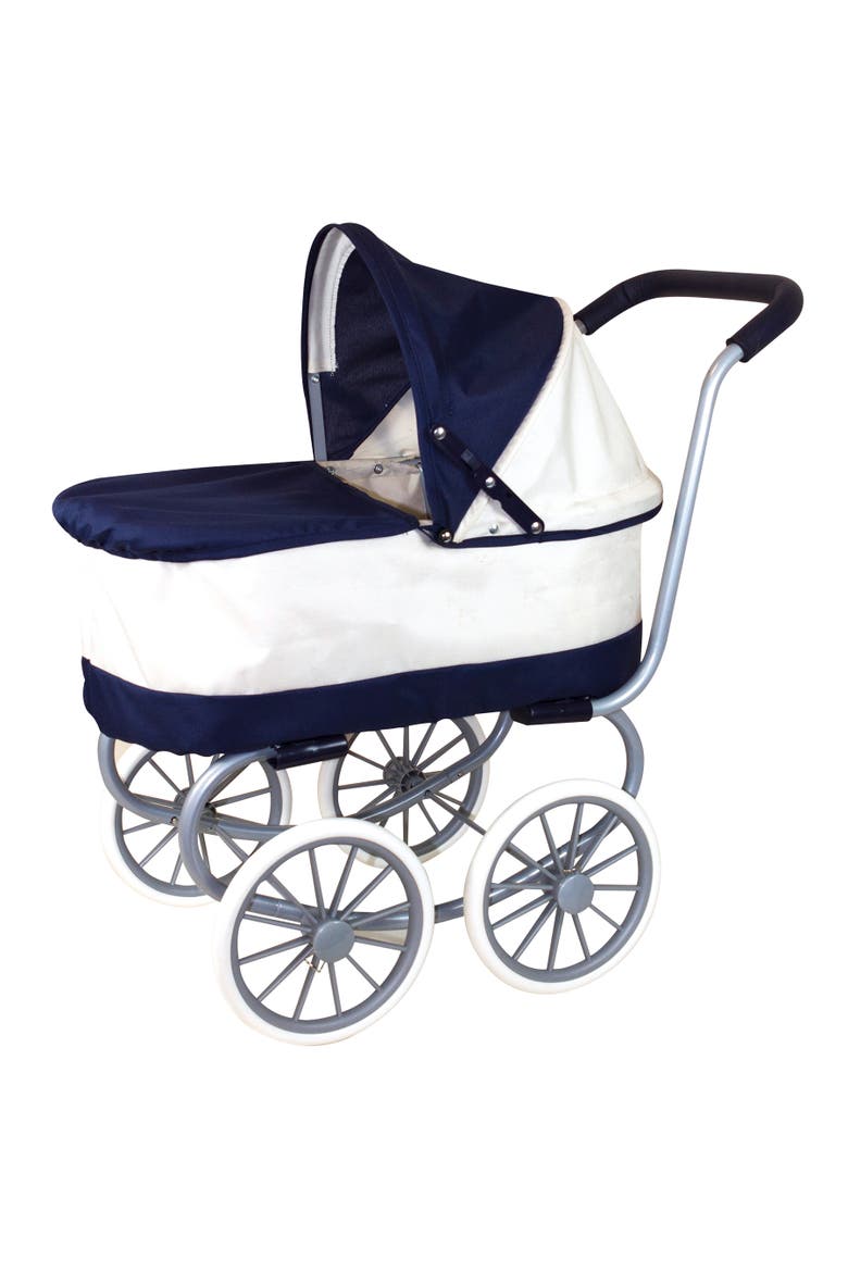 Classic Baby Doll Pram, Navy & White, Push Stroller, Adjustable Canopy, Alternate, color, Multicolored