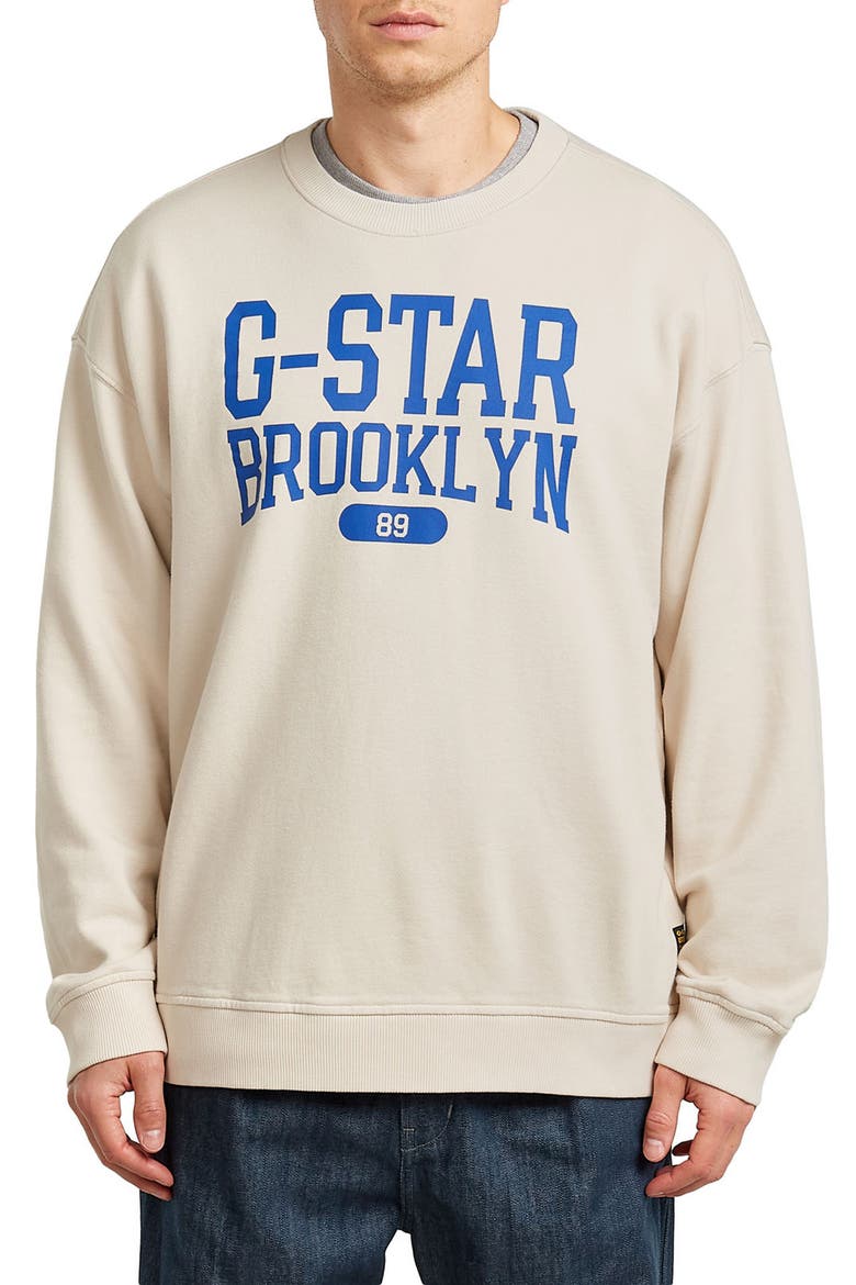 Colletiate Relaxed Fit Organic Cotton French Terry Crewneck Sweatshirt, Main, color, WHITEBAIT