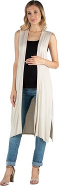 24seven Comfort Apparel Maternity Sleeveless Long Cardigan with Side Slit