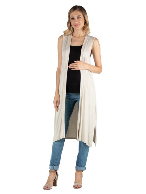 24seven Comfort Apparel Maternity Sleeveless Long Cardigan With Side Slit In White