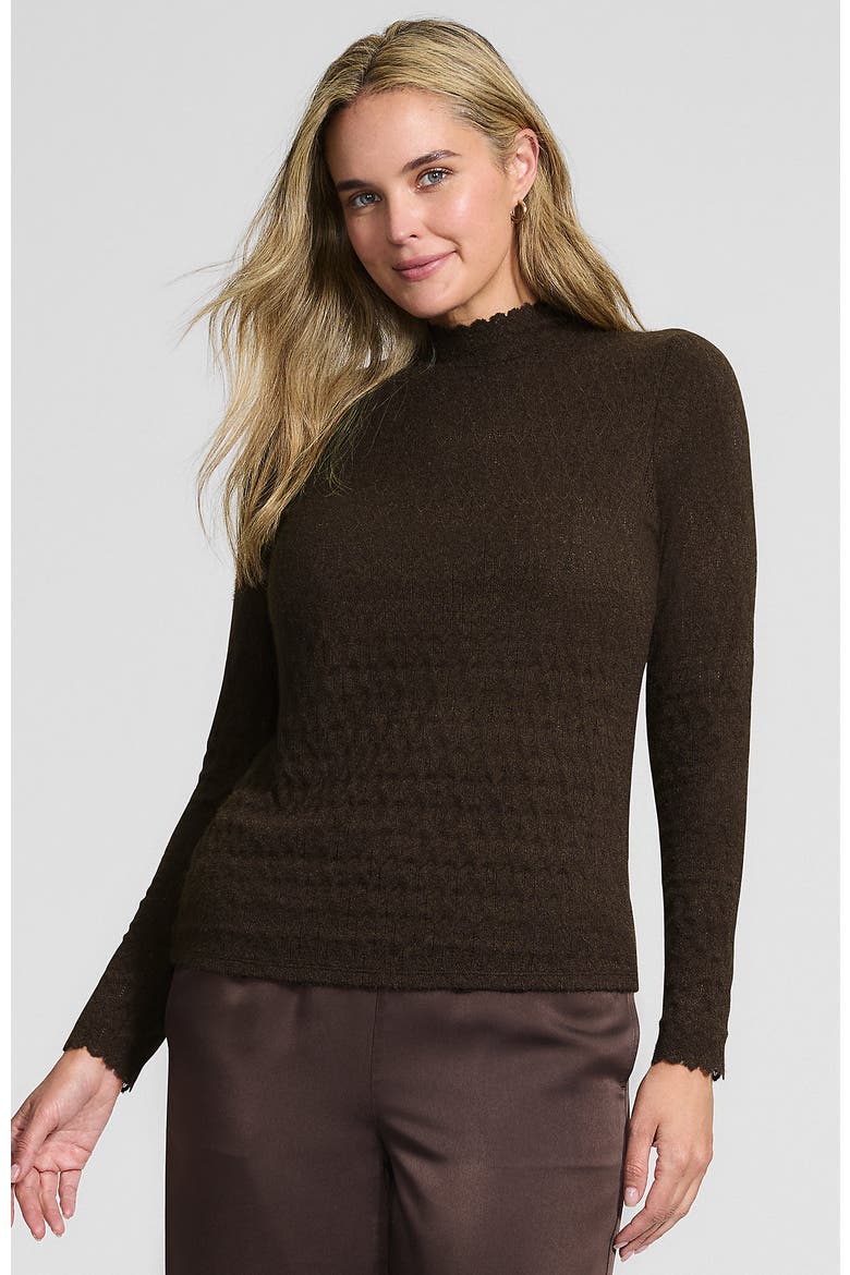 Long Sleeve Brushed Lace Mock Neck Top, Main, color, Rich Coffee