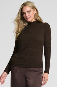 Lands' End Long Sleeve Brushed Lace Mock Neck Top