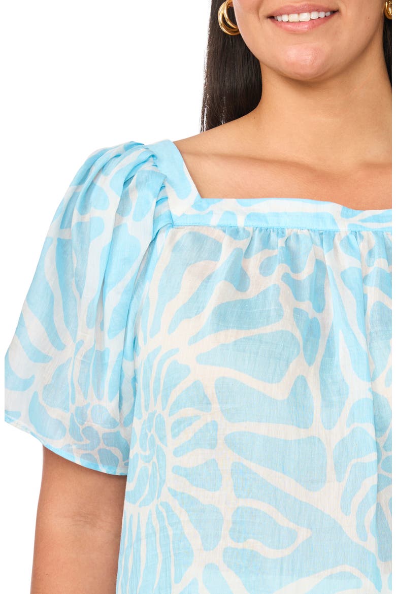 Floral Short Sleeve Tiered Top, Alternate, color, COOL WATERS