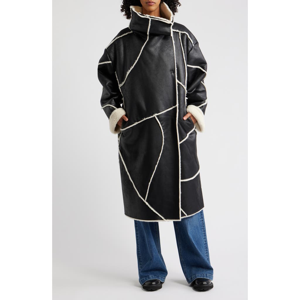 Ugg(r) Emberlynn Oversize Faux Leather & Luxefluff Long Coat In Black
