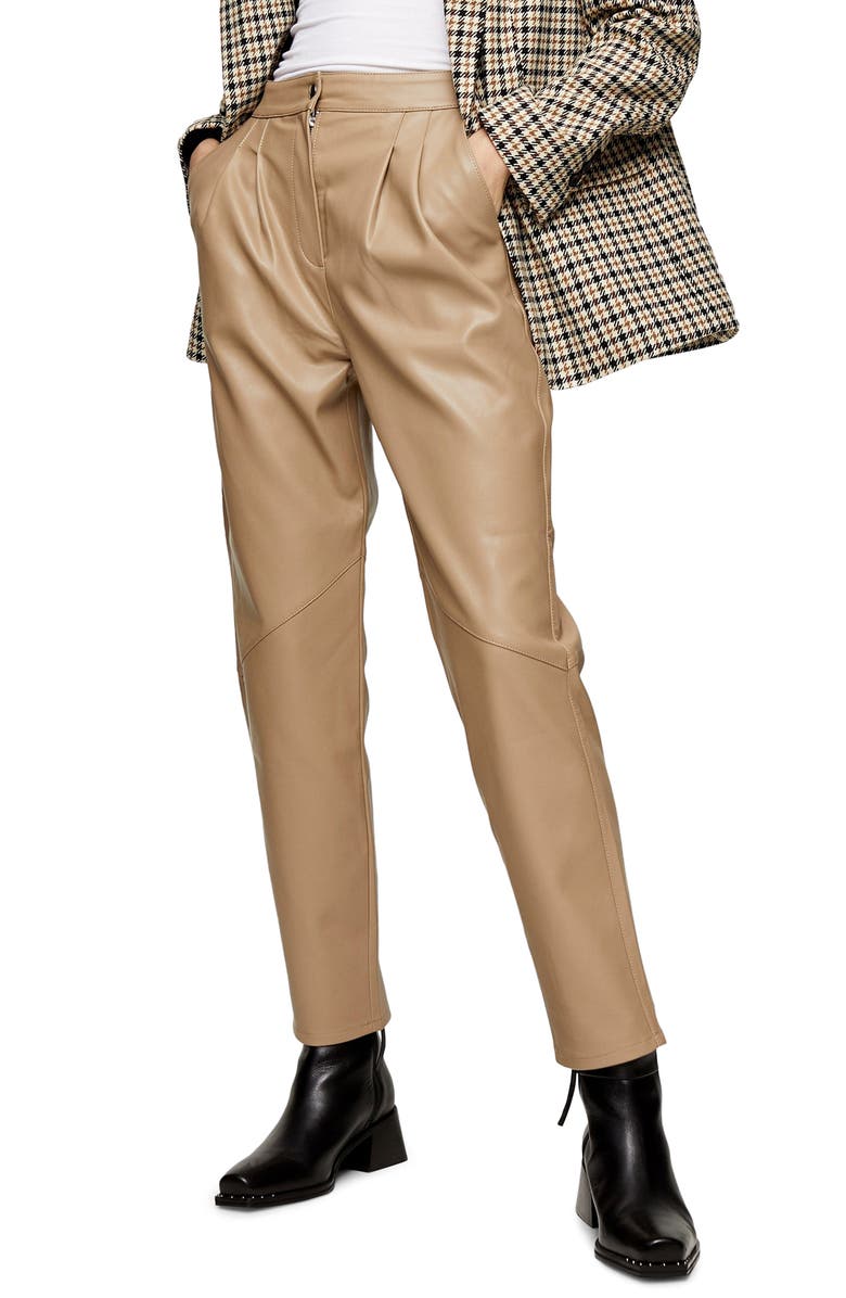 Topshop Faux Leather Peg Trousers, Main, color, 