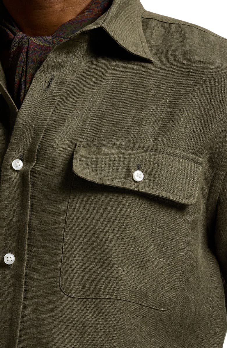 Ralph Lauren Purple Label Tailored Linen Button-Up Shirt, Alternate, color, Thicket Moss