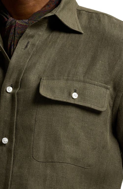 Ralph Lauren Purple Label Tailored Linen Button-up Shirt In Green
