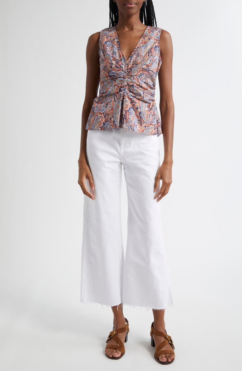 Veronica Beard Aiden Paisley Print Center Ruched Top, Alternate, color, Navy Multi