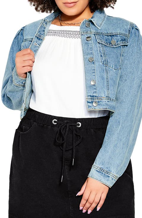 Crop Denim Jacket (Plus Size)