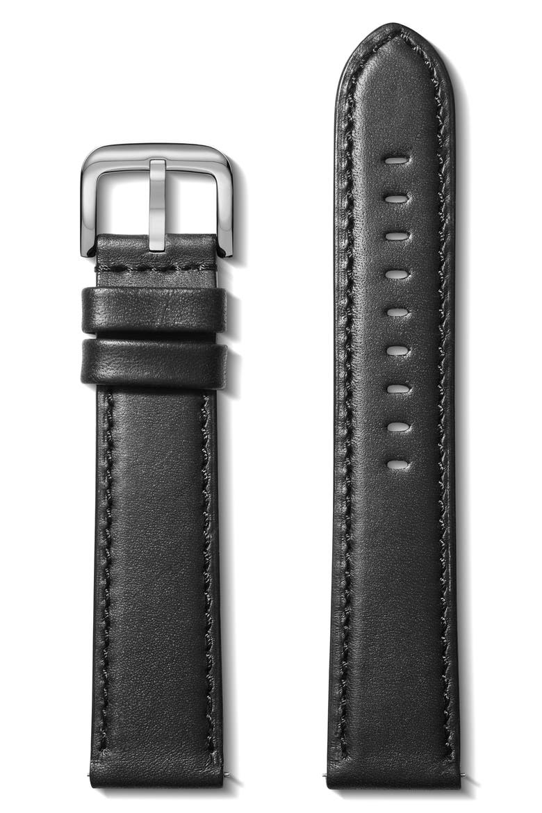 22mm Leather Watch Strap, Main, color, BLACK