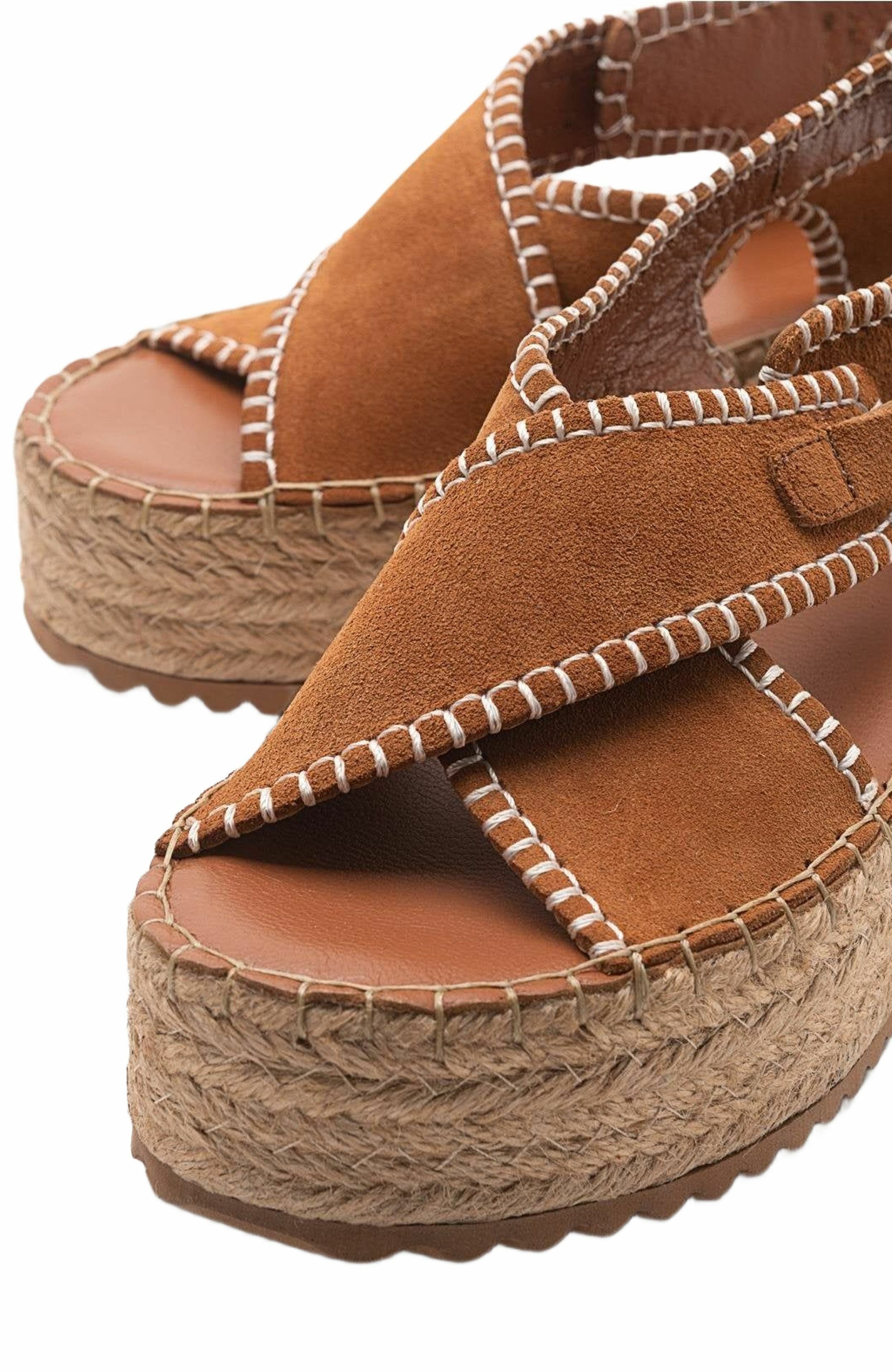 Forever & Always Shoes Bellezza Leather Platform Sandal, Alternate, color, Cognac Brown Suede Leather