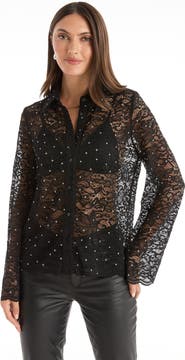 The Noli Shop Jena Lace Button Up Shirt