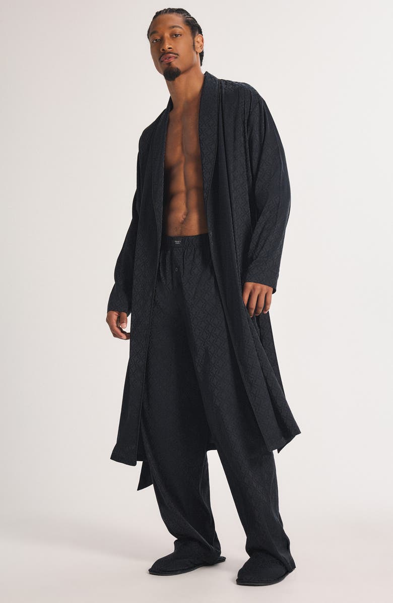 SAVAGE X FENTY Savage X Satin Jacquard Robe, Alternate, color, Black Caviar X Hatch Jacquard