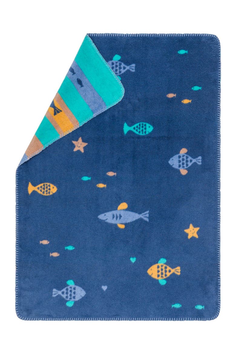 Mila School Of Fish Baby Blanket, Main, color, Blue
