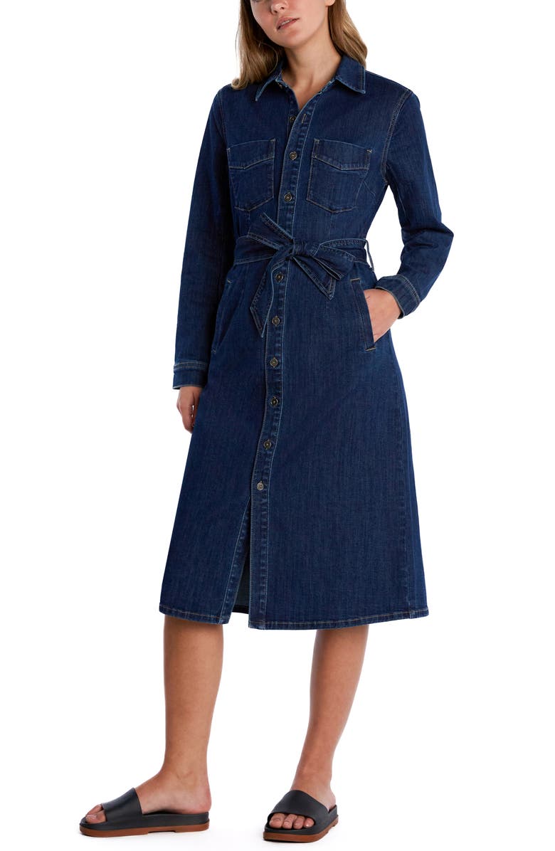 Wash Lab Denim High Up Belted Denim Midi Shirtdress, Alternate, color, High Blue