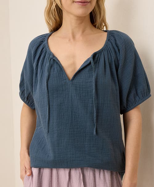 Pact Organic Cotton Coastal Double Gauze Boho Popover In Blue