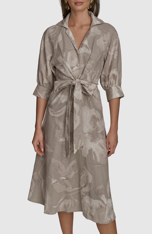 DONNA KARAN DONNA KARAN NEW YORK ABSTRACT FLORAL LINEN BLEND MIDI DRESS 