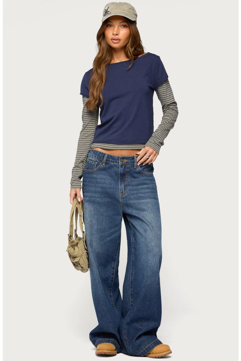 Layered Striped Long Sleeve T-Shirt, Alternate, color, NAVY