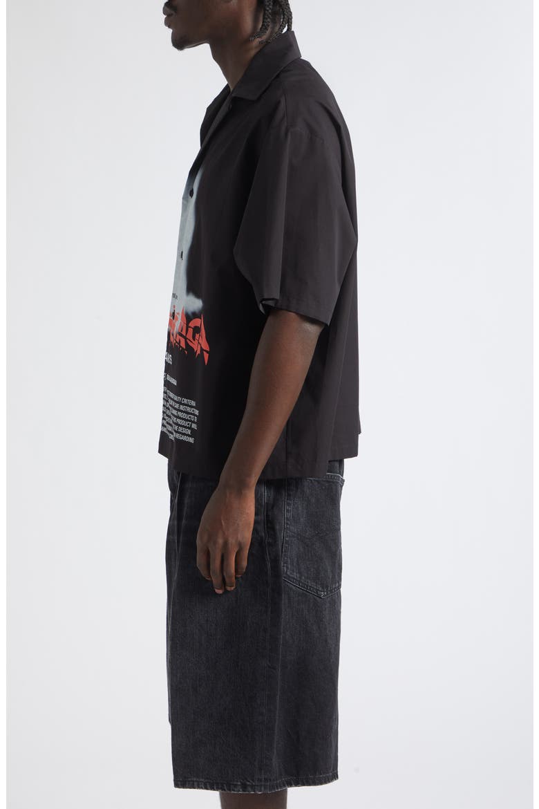 The Door Short Sleeve Cotton Bowling Button-Up Shirt, Alternate, color, 1000 BLACK