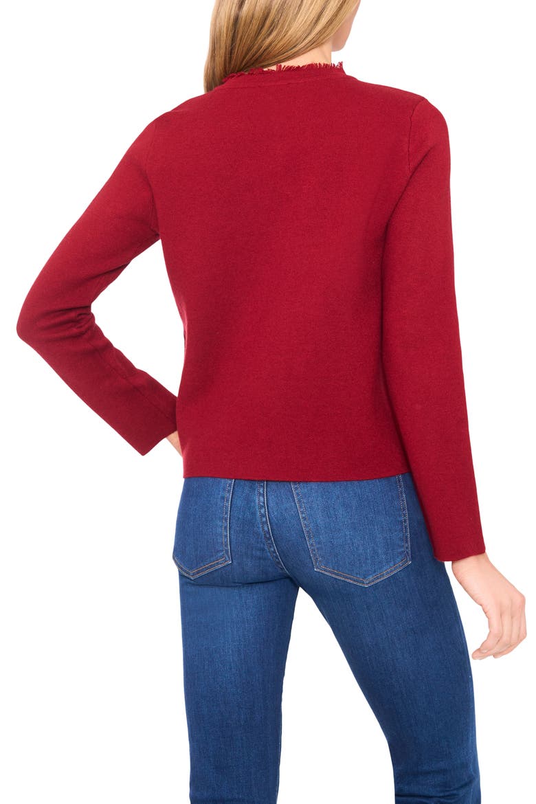 Fringe Trim Cardigan, Alternate, color, MULBERRY RED