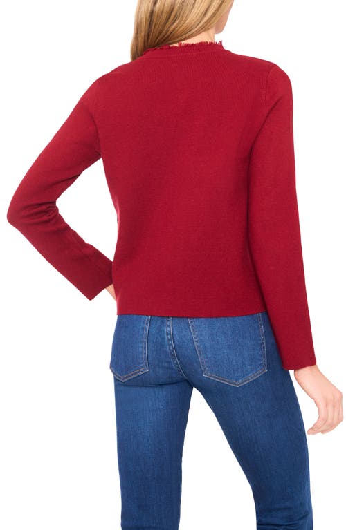 Cece Fringe Trim Cardigan In Red