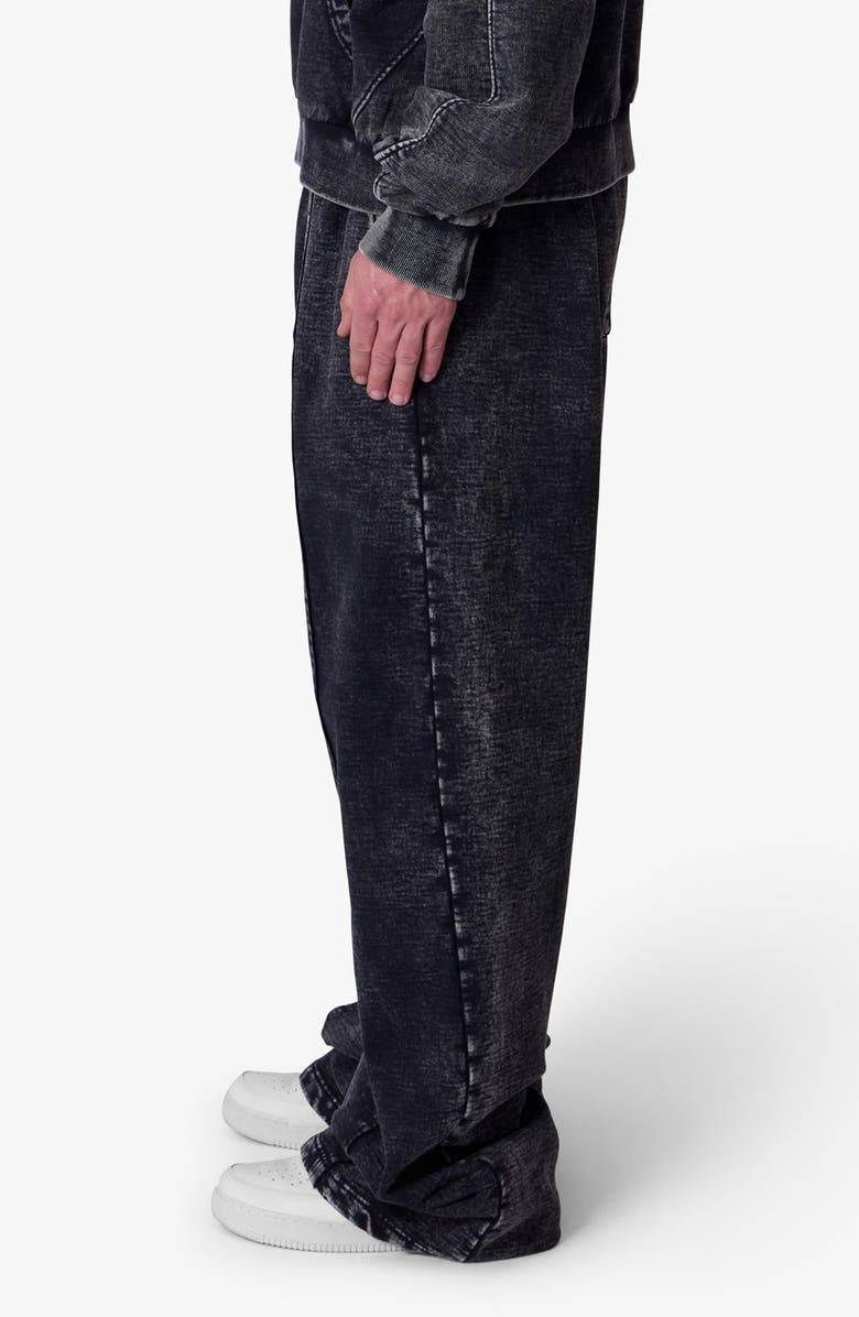 mnml Frayed Seam Acid Wash Cotton Wide Leg Sweatpants, Alternate, color, Black