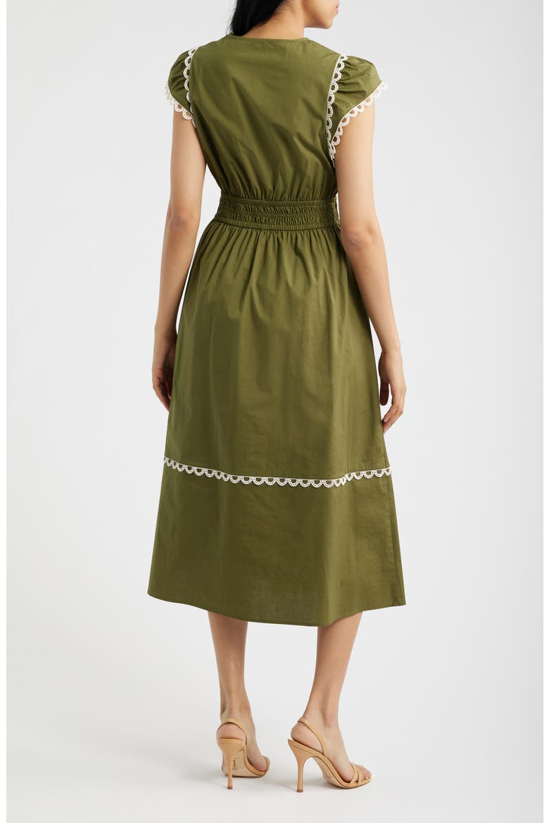 Scallop Cap Sleeve Midi Dress, Alternate, color, IVY / WHITE DOVE