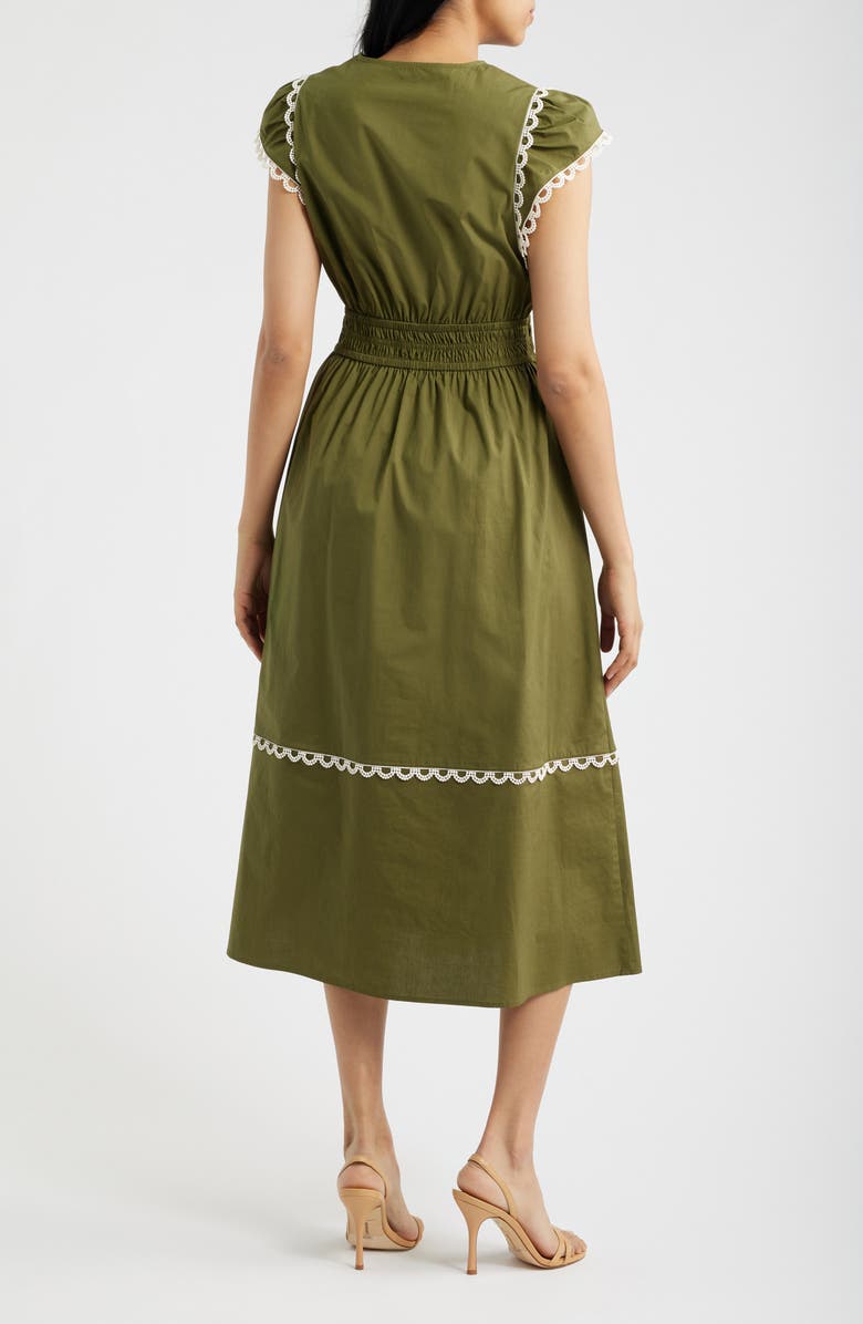 Anne Klein Scallop Cap Sleeve Midi Dress, Alternate, color, Ivy / White Dove