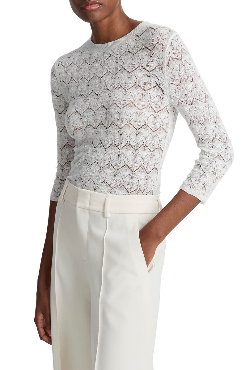 Vince Long Sleeve Cotton Lace Top, Alternate, color, Optic White