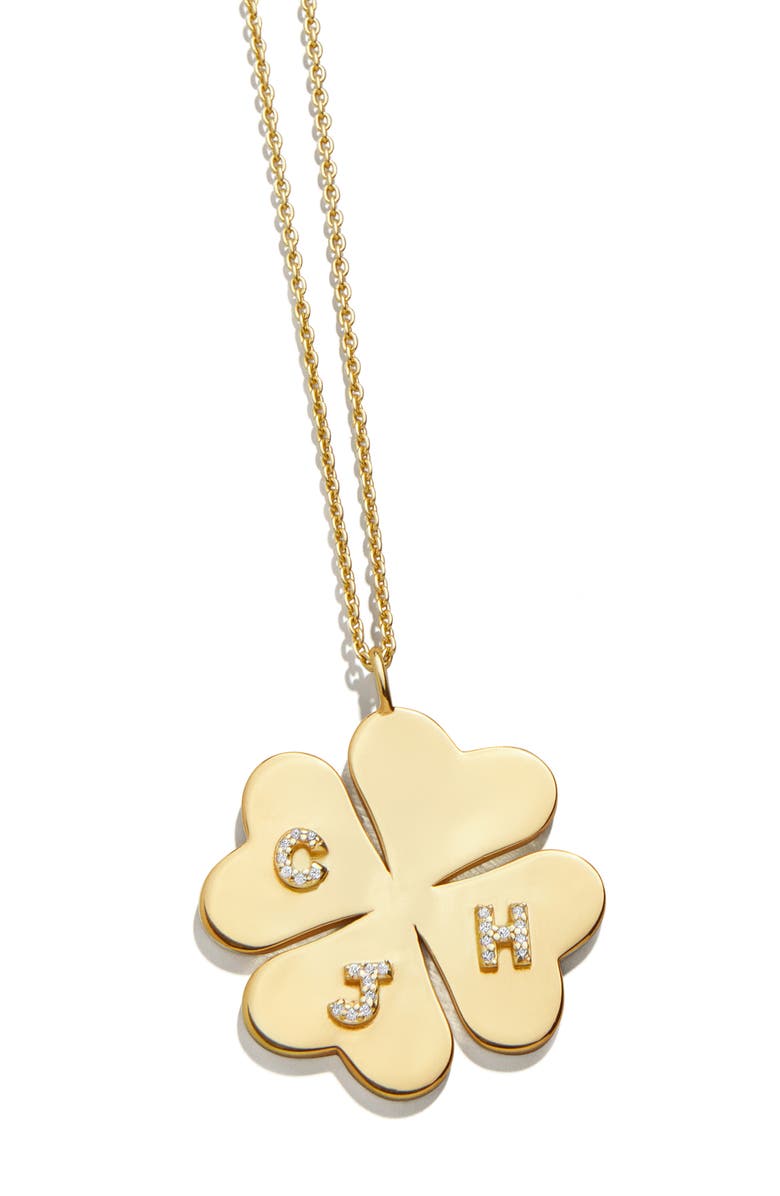 BaubleBar Clover Initial Pendant Necklace, Alternate, color, Gold