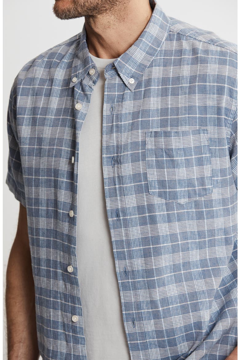 Plaid Cotton & Linen Short Sleeve Shirt, Alternate, color, GREY PLAID