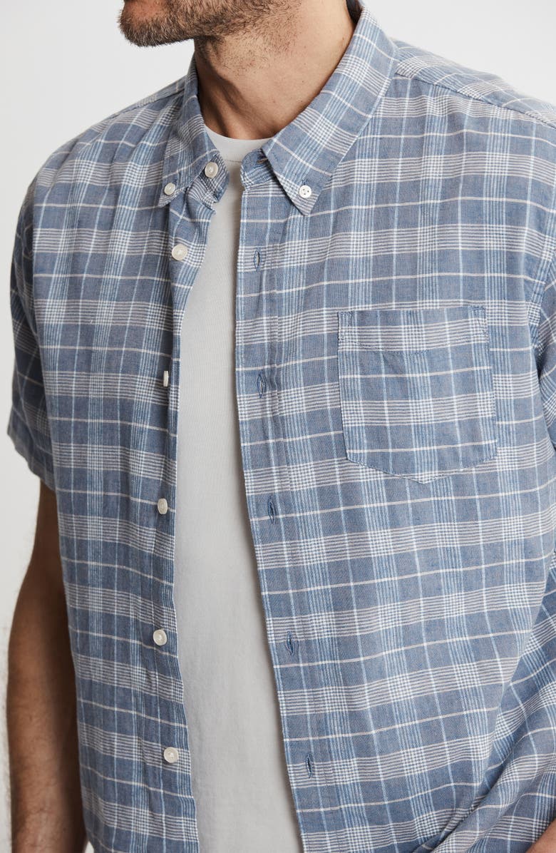 JACHS Plaid Cotton & Linen Short Sleeve Shirt, Alternate, color, Grey Plaid